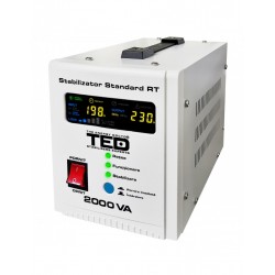 Stabilizator tensiune 1200W 230V cu 2 iesiri Schuko si sinusoidala pura + ecran LCD cu valorile tensiunii, TED Electric TED000125