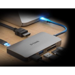 D-Link DUB-M610 6-in-1 USB-C Hub with HDMI, SD/microSD card reader and powerdelivery, DUB-M610,1* USB-C connector with USB cable 11.5 cm, 1* HDMI Port, 2* USB Type-APort (USB 3.0), 1* SD card slot, 1* microSD card slot, 1* USB-C powerdelivery.