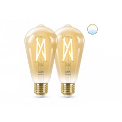 2 Becuri LED inteligente vintage (decorative) WiZ Connected Filament Gold ST64, Wi-Fi, E27, 6.7W (50W), 640 lm, lumina alba (2000-5000K), compatibil Google Assistant/Alexa/Siri
